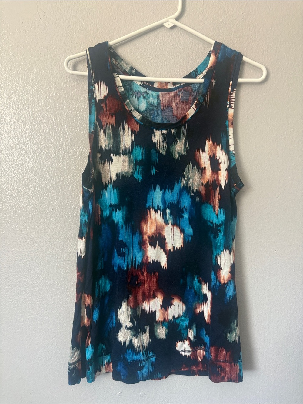 Sleeveless Abstract Print Tank Top - Teal, Navy & Rust